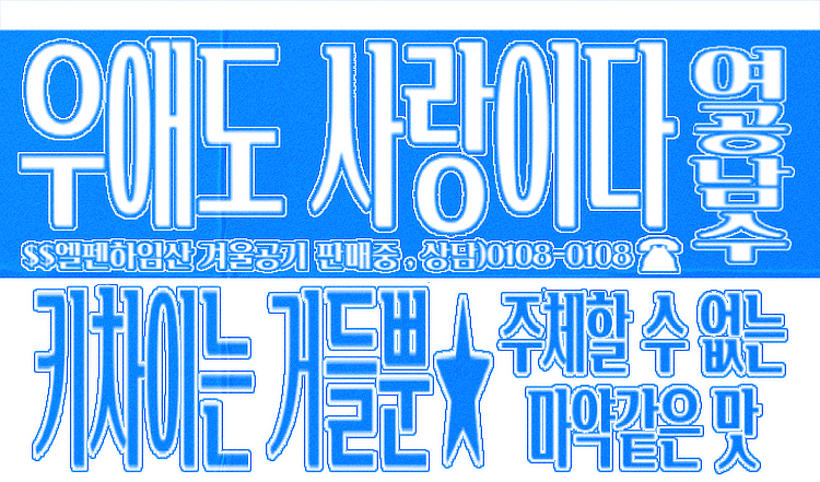 전형적인 찌라시. 엘펜하임산 공기 판매중, 여공남수, 우애도 사랑이다. 라고 적혀 있다. (Digg123님 아트)